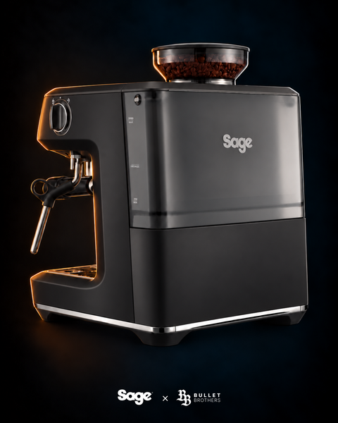 Sage the Barista Express Impress SES876BTR – Black Truffle, satynowe wykończenie, widok z tyłu – Sage × Bullet Brothers
