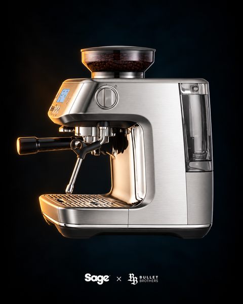 Sage the Barista Pro SES878BSS Stal Szczotkowana – widok z boku, Sage x Bullet Brothers