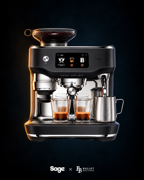Sage the Oracle Dual Boiler SES995BTR czarny mat – widok z przodu, Sage x Bullet Brothers