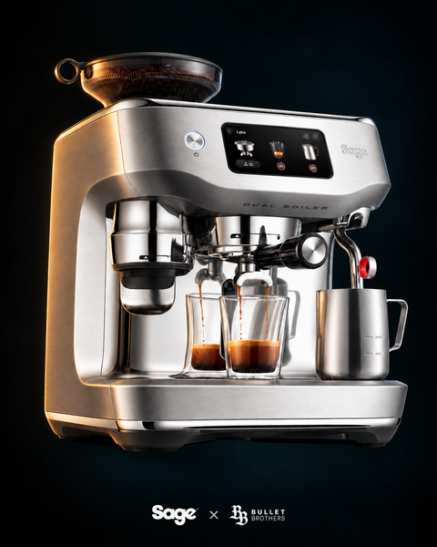 Sage the Oracle Dual Boiler SES995BSS stal szczotkowana – widok trzy czwarte, Sage x Bullet Brothers