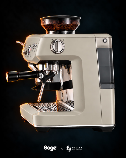 Sage the Barista Express Impress SES876ALM – Almond Nougat, widok z boku – Sage × Bullet Brothers