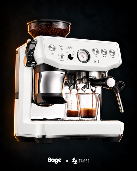 Sage the Barista Express Impress SES876SST – Sea Salt (sól morska), widok 3/4 – Sage × Bullet Brothers