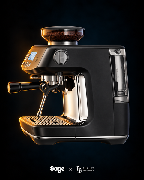 Sage the Barista Pro SES878BTR Czarna Trufla – widok z boku, Sage x Bullet Brothers