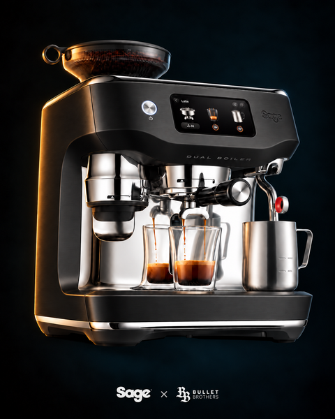 Sage the Oracle Dual Boiler SES995BTR czarny mat – widok trzy czwarte, Sage x Bullet Brothers